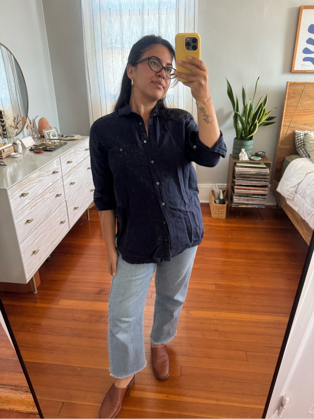 J. Crew Navy Linen Blend Button-up